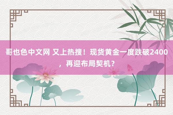 哥也色中文网 又上热搜！现货黄金一度跌破2400，再迎布局契机？