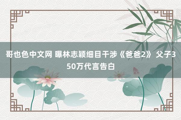 哥也色中文网 曝林志颖细目干涉《爸爸2》 父子350万代言告白