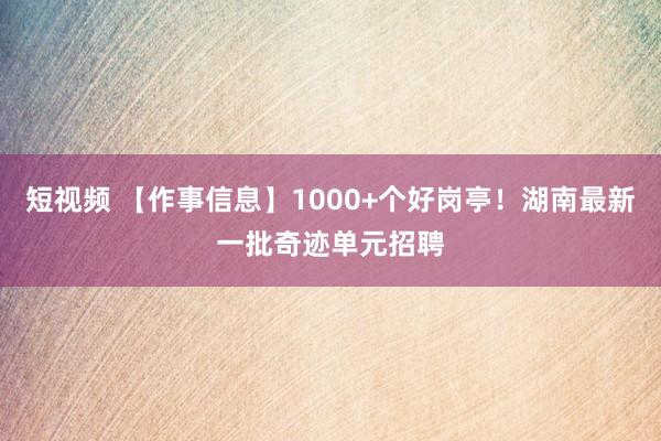 短视频 【作事信息】1000+个好岗亭！湖南最新一批奇迹单元招聘