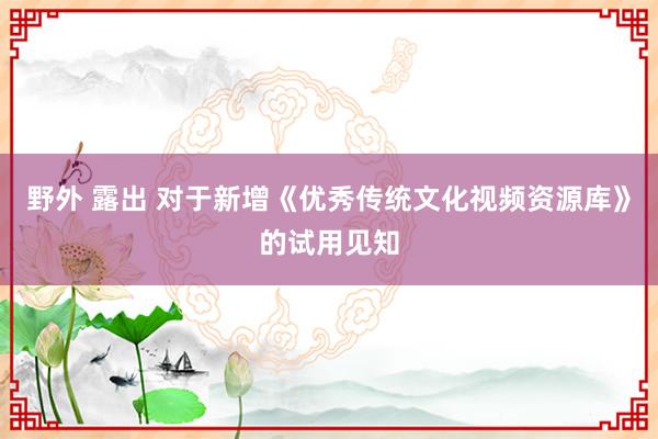 野外 露出 对于新增《优秀传统文化视频资源库》的试用见知